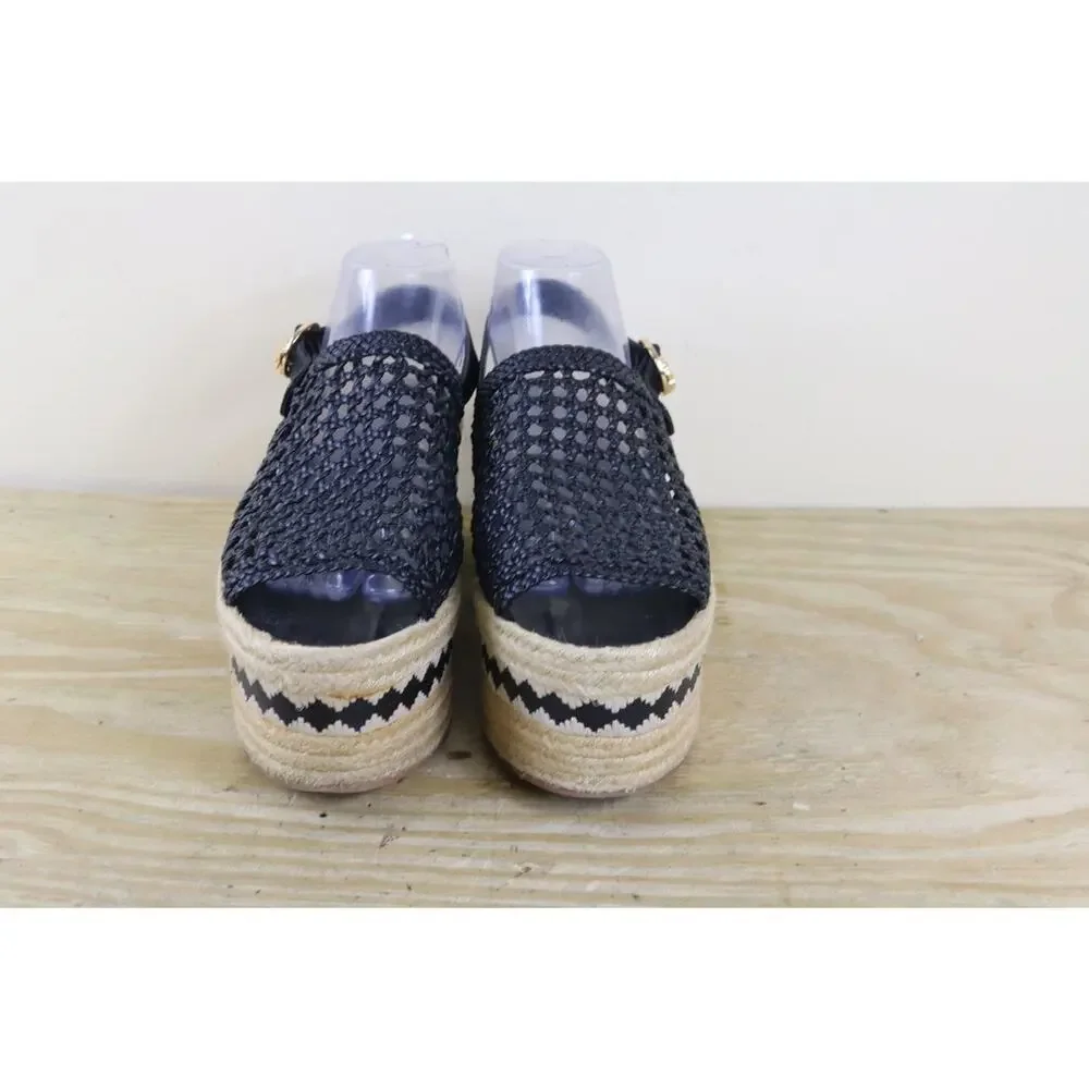 Tory Burch Shoes Womens 9.5M Black Leather Dandy Espadrille Platform Sandals